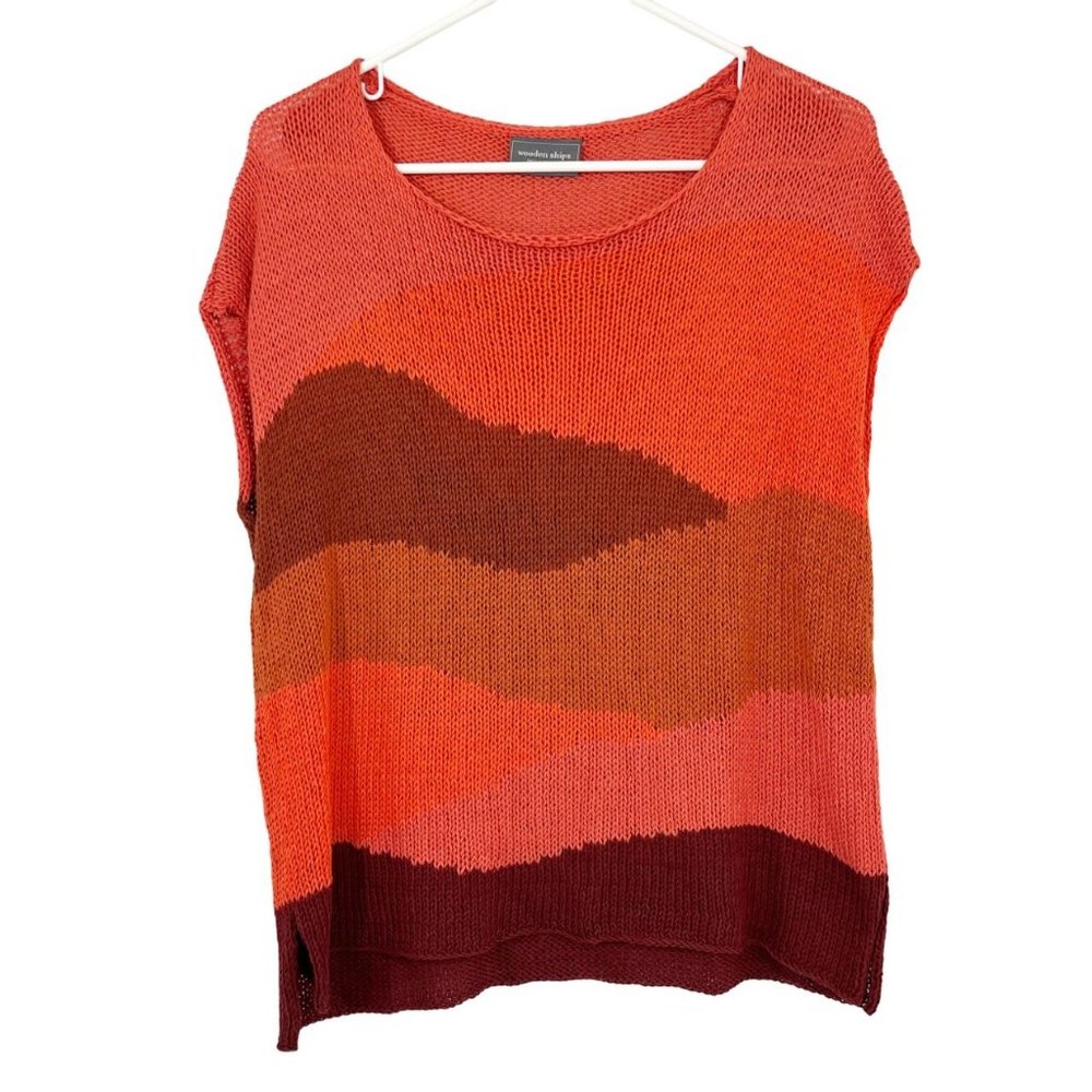 Wooden Ships Dunescape Orange Knit Top Short Sleeve Western Boho - Size‎ XS